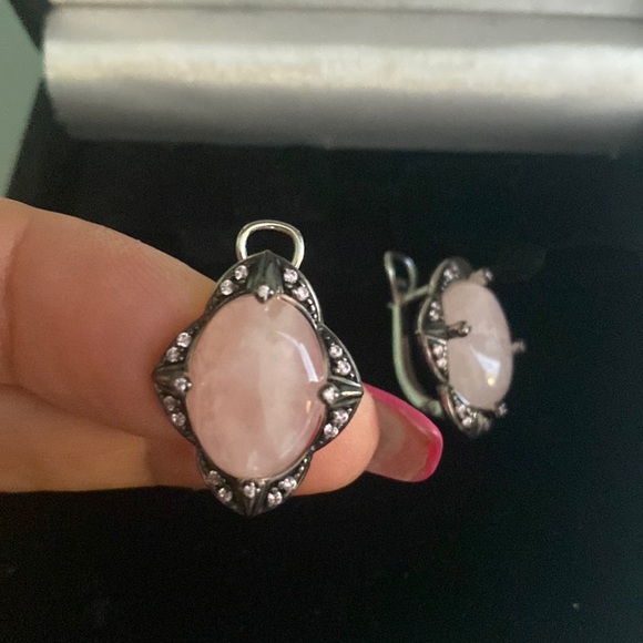 Pink quart silver 925’ earrings. - Picture 2 of 8